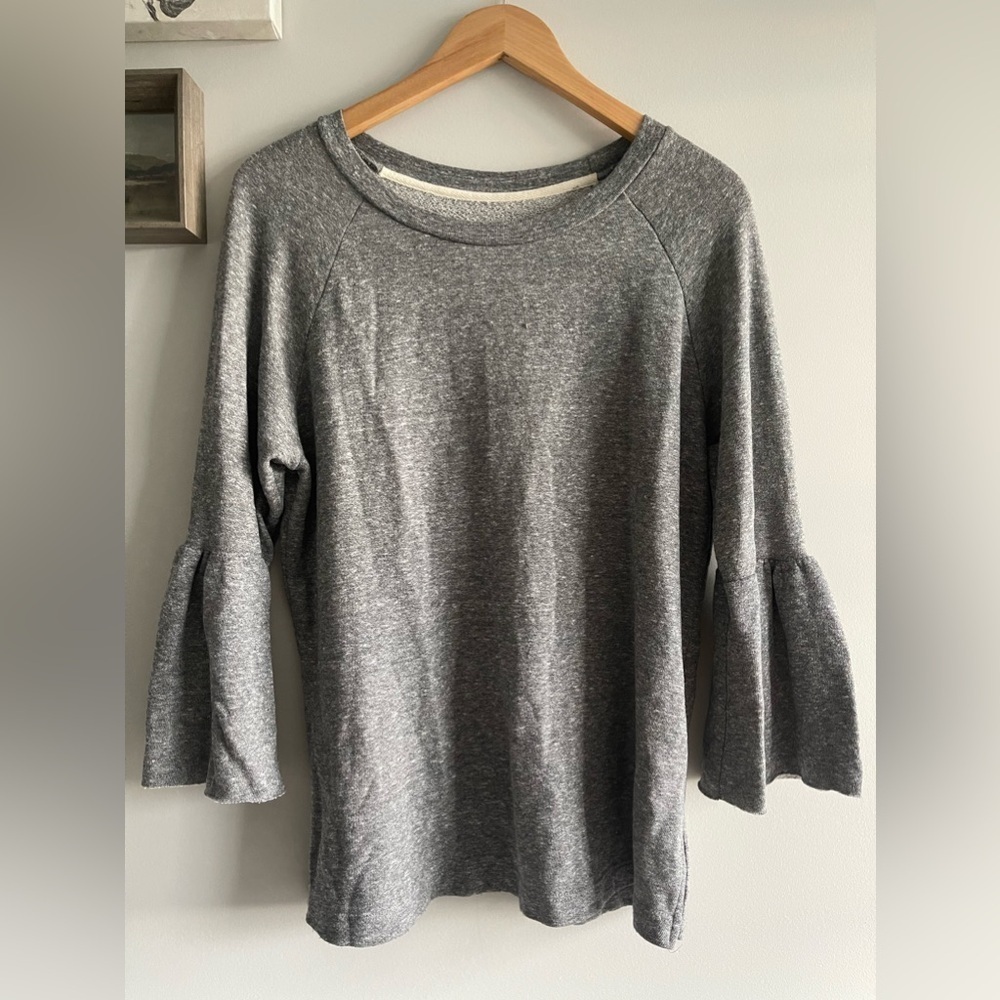 Current/Elliott | The Ruffle Sleeve Heather Grey Baby Terry Sweatshirt